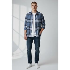 And Now This Mens Flannel Shirt Long Sleeve Button Up,‎ Blue Plaid, Size S, NWT